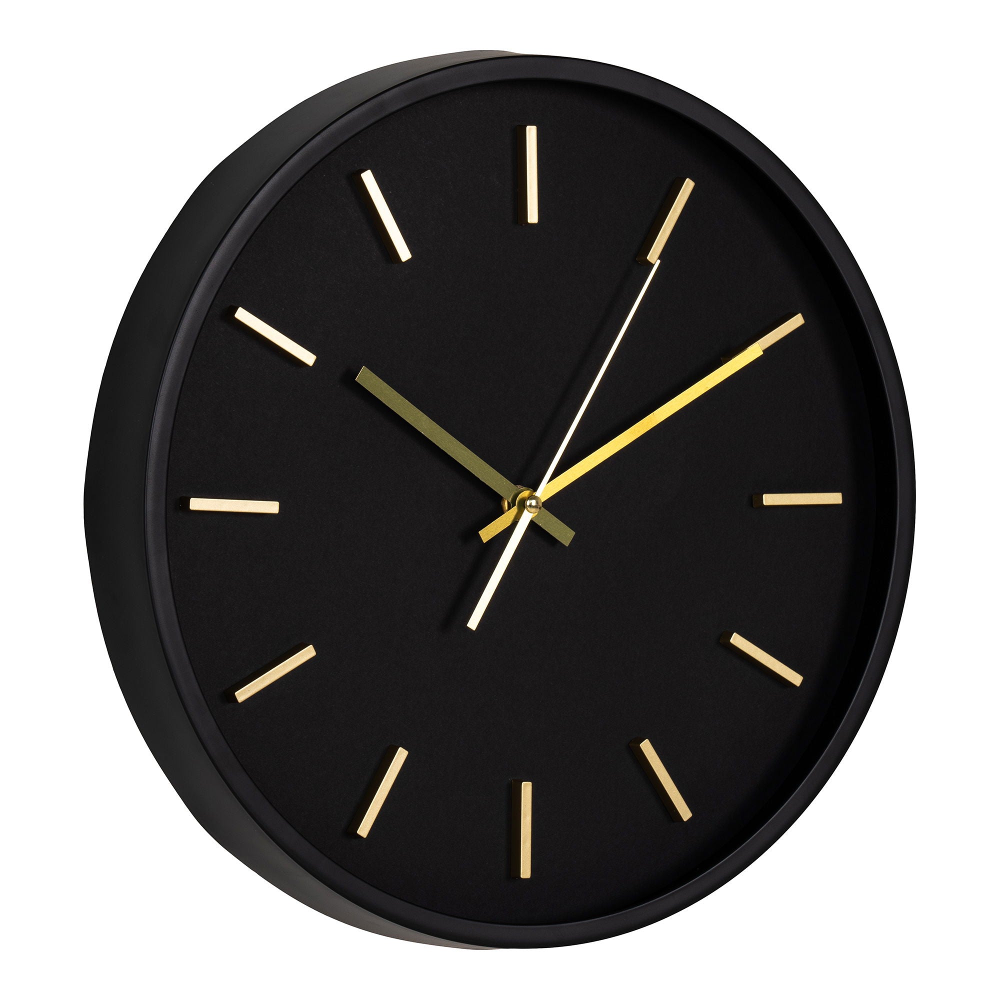 Kensington – Wanduhr, schwarz/gold, Ø35 cm, lautlos, Glas/Kunststoff